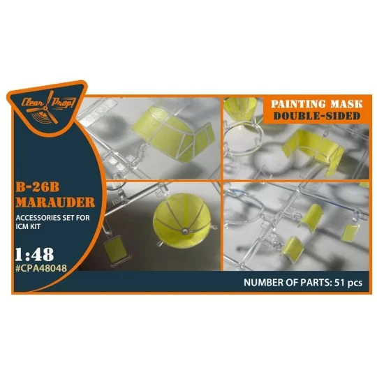 B-26B Marauder double-sided painting mask for ICM kit, 1/48 - Clear...