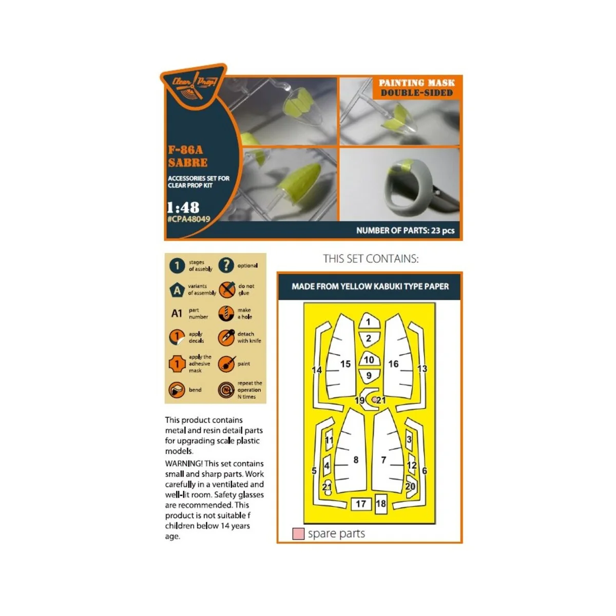 F-86A double-sided painting mask for CP kits, 1/48 - Clear Prop Acc...