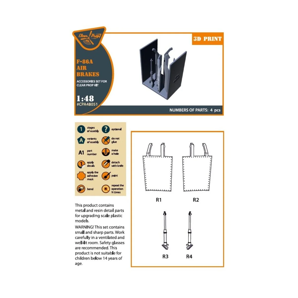 F-86A air brakes for CP kits, 1/48 - Clear Prop Accessories CPA48051