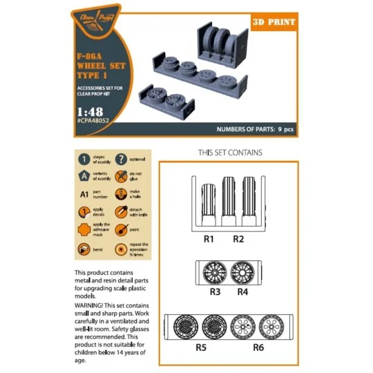 F-86A wheel set type 1 for CP kits, 1/48 - Clear Prop Accessories C...