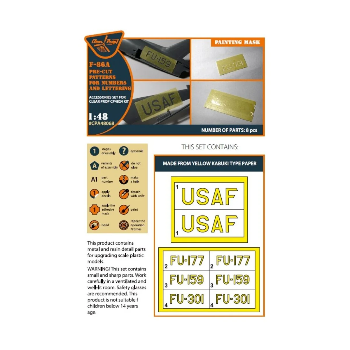 F-86A pre-cut patterns for numbers and lettering painting mask for ...