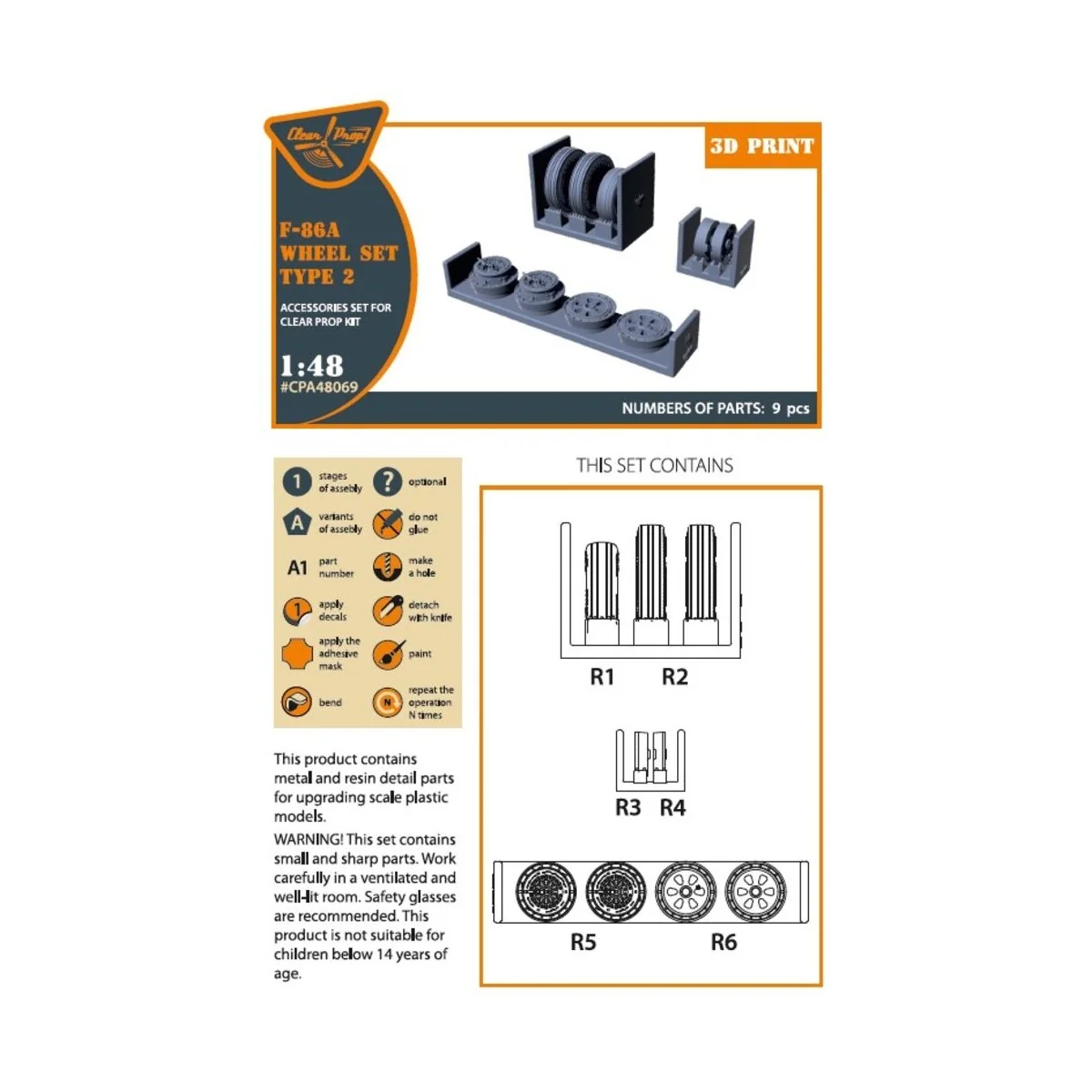 F-86A wheel set type 2 for CP kits, 1/48 - Clear Prop Accessories C...