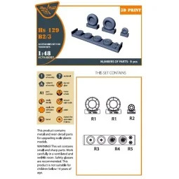 Hs 129B2/3 Wheels set (weighted) for Takom kit, 1/48 - Clear Prop A... 2