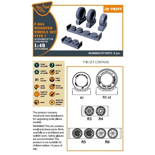 F-86A Wheels set (weighted) type 1 for CP kits, 1/48 - Clear Prop A...