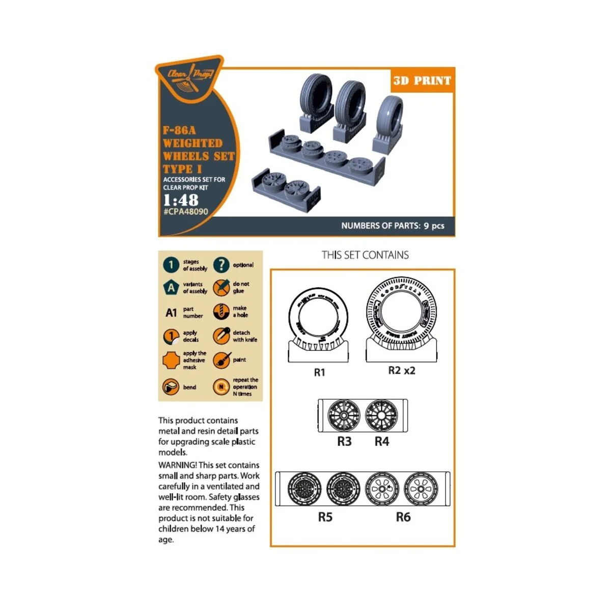 F-86A Wheels set (weighted) type 1 for CP kits, 1/48 - Clear Prop A...
