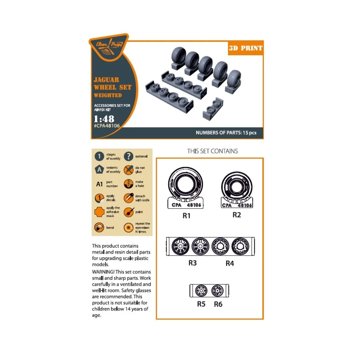 Jaguar Wheels set (weighted) for Airfix kit, 1/48 - Clear Prop Acce...