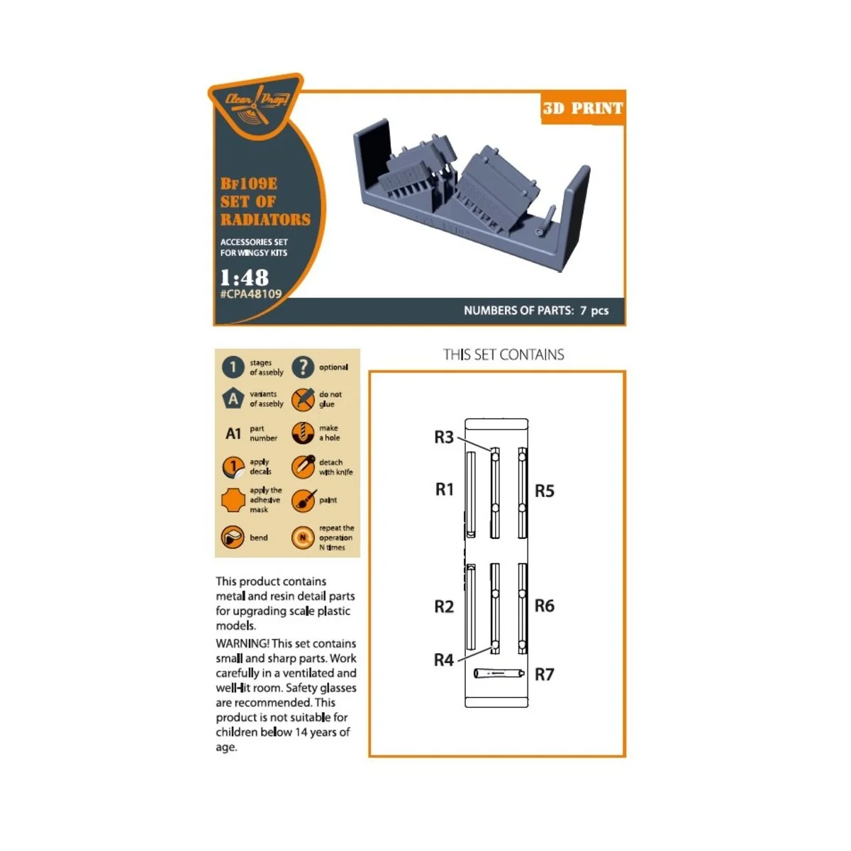 Bf-109E set of radiators for Wingsy Kits, 1/48 - Clear Prop Accesso...