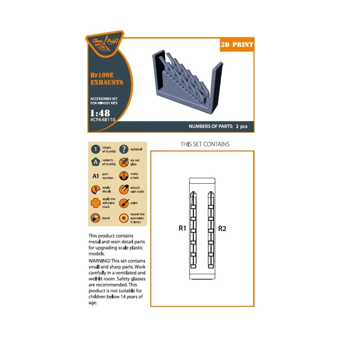 Bf-109E exhausts for Wingsy Kits, 1/48 - Clear Prop Accessories CPA...