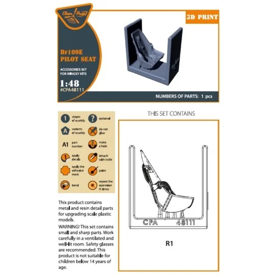 Bf-109E seat with safety belts for Wingsy Kits, 1/48 - Clear Prop A...