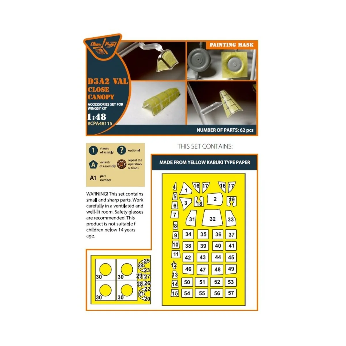 D3A2 VAL (close canopy) painting mask for Wingsy Kits, 1/48 - Clear...