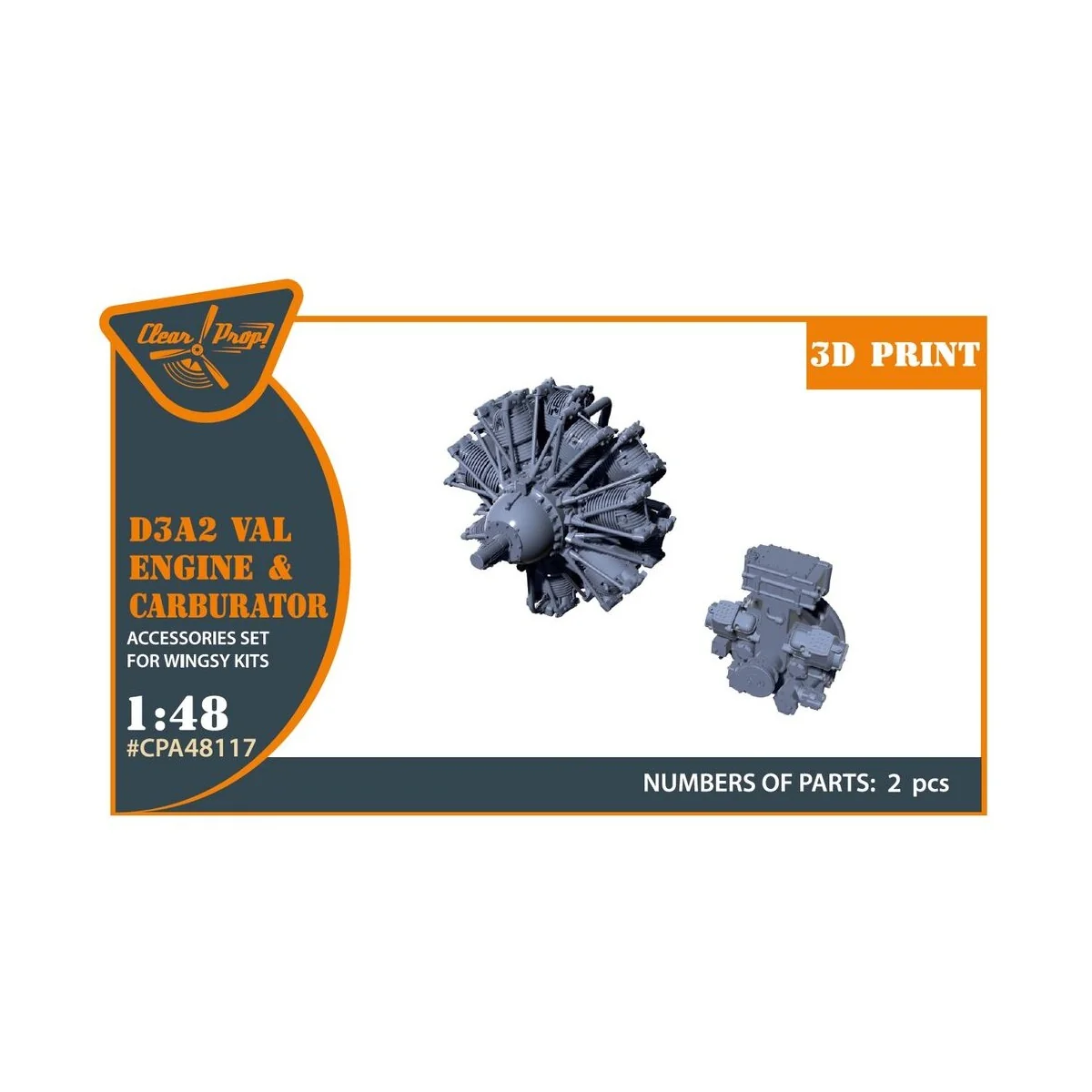 D3A2 VAL carbureted engine for Wingsy Kits, 1/48 - Clear Prop Acces...