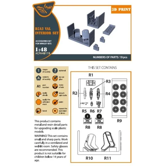 D3A2 VAL interior set for Wingsy Kits, 1/48 - Clear Prop Accessorie...