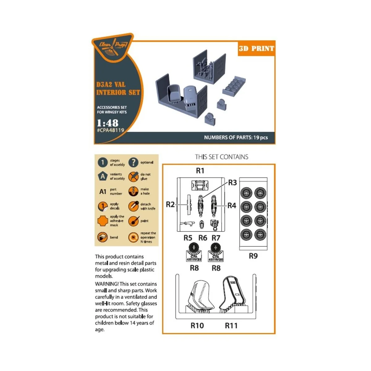 D3A2 VAL interior set for Wingsy Kits, 1/48 - Clear Prop Accessorie...