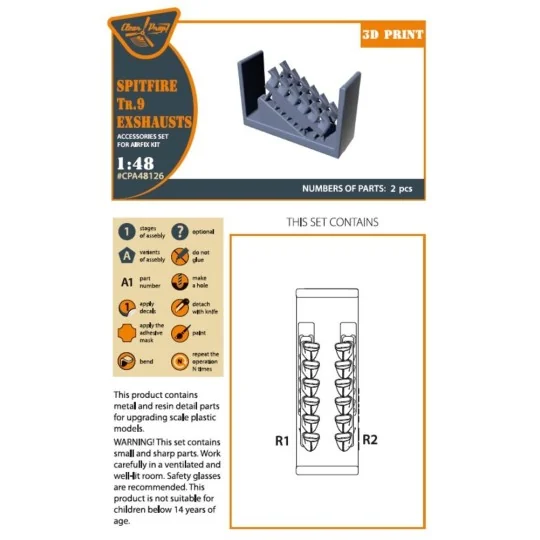Spitfire Tr.9 exhausts for Airfix kit, 1/48 - Clear Prop Accessorie...