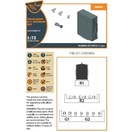 Polikarpov R-5 exterior set for AMG kits, 1/72 - Clear Prop Accesso...