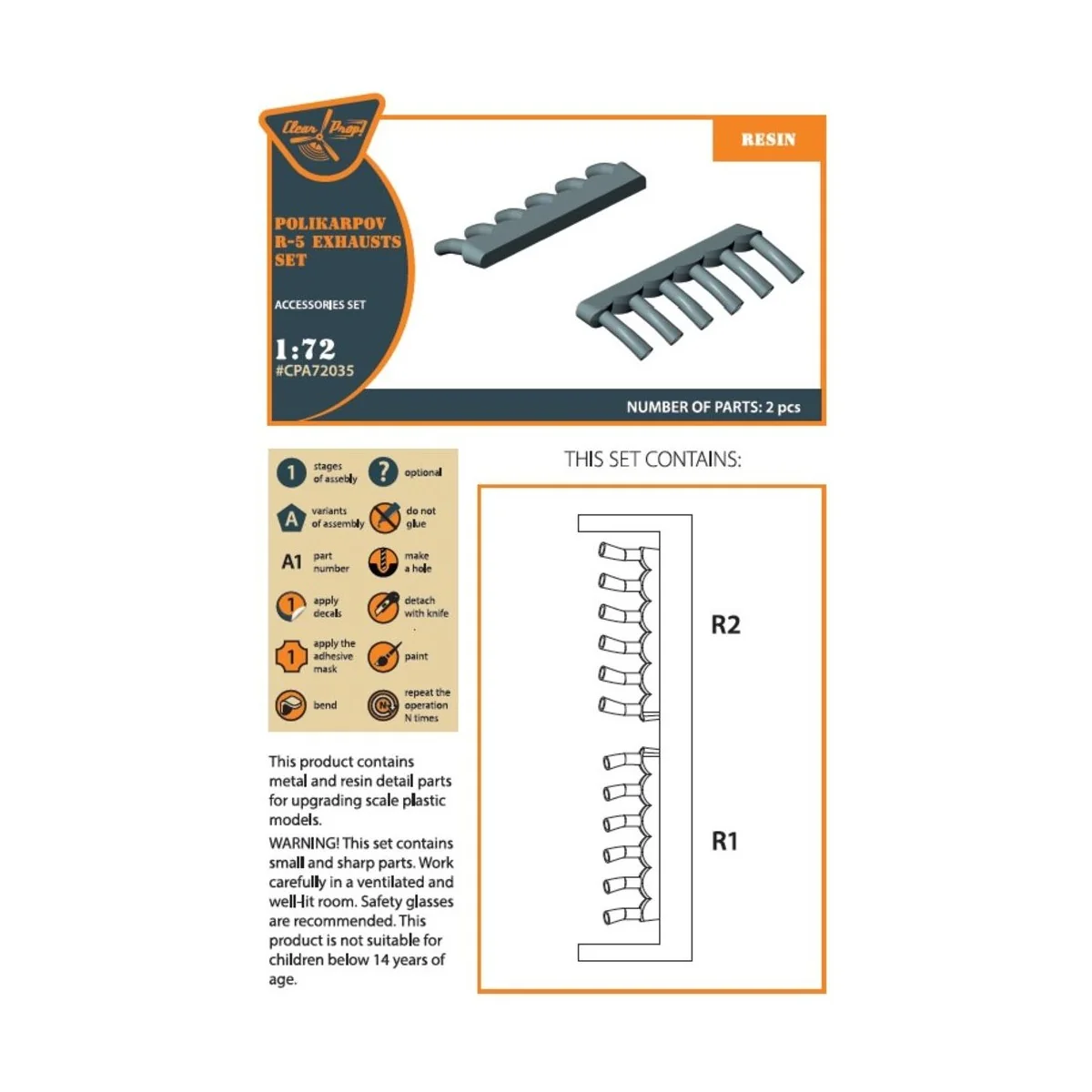 Polikarpov R-5 resin exhausts for AMG kits, 1/72 - Clear Prop Acces...