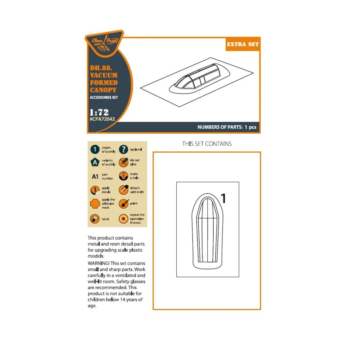 DH.88 Comet vacuum formed canopy for CP kits, 1/72 - Clear Prop Acc...