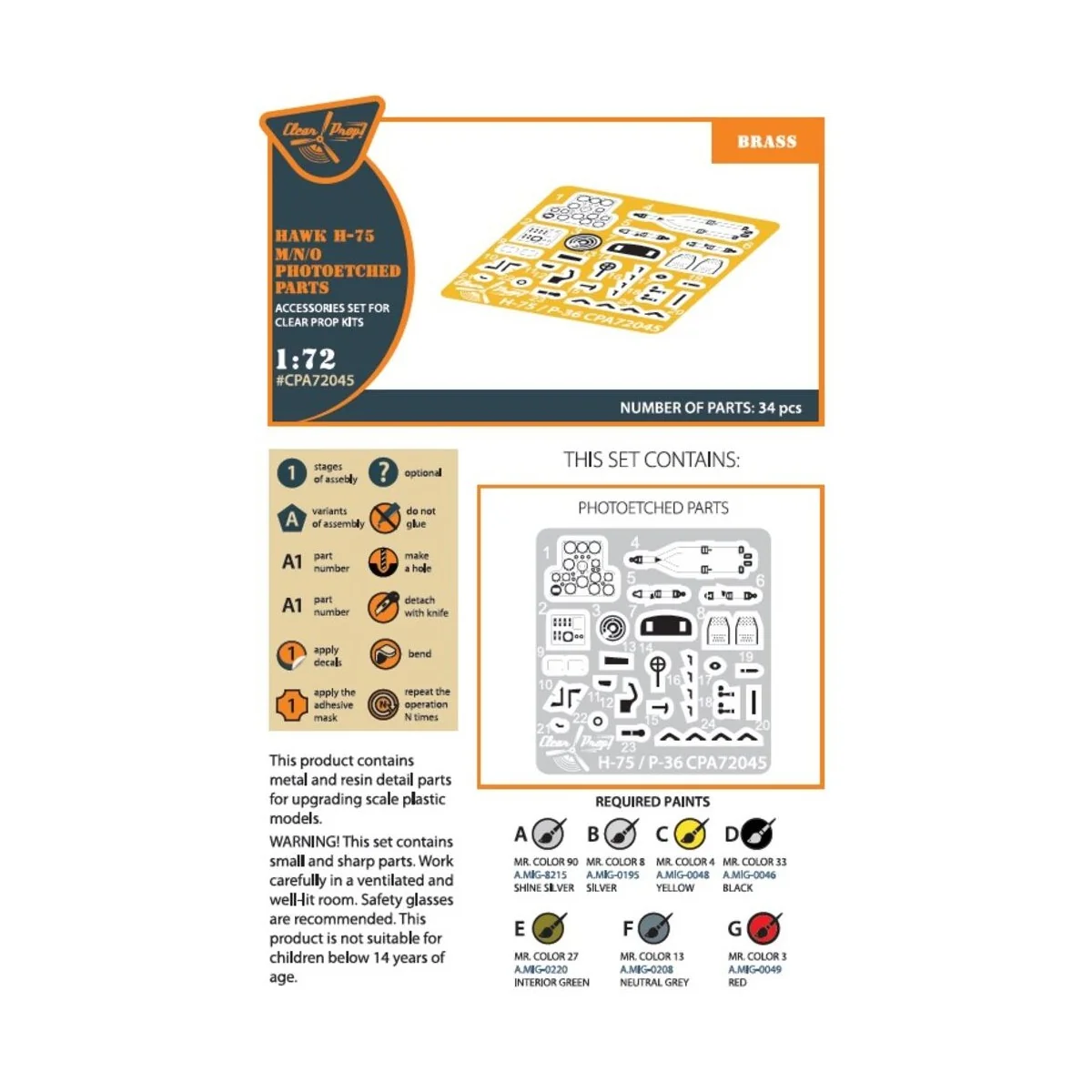 Hawk H-75 M/N/O PE parts for CP kits CP72021/CP72022/CP72029, 1/72 ...