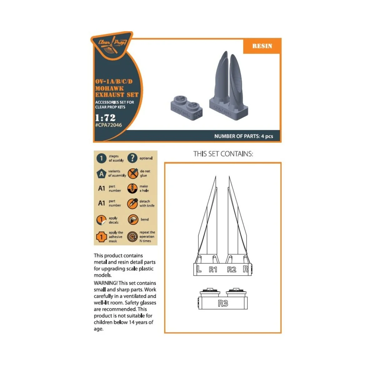 OV-1 A/B/C/D Mohawk exhaust set for CP kit, 1/72 - Clear Prop Acces...