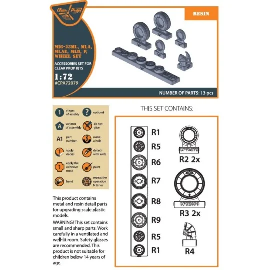 MiG-23ML, MLD, P, MLAE wheel set, 1/72 - Clear Prop Accessories CPA...