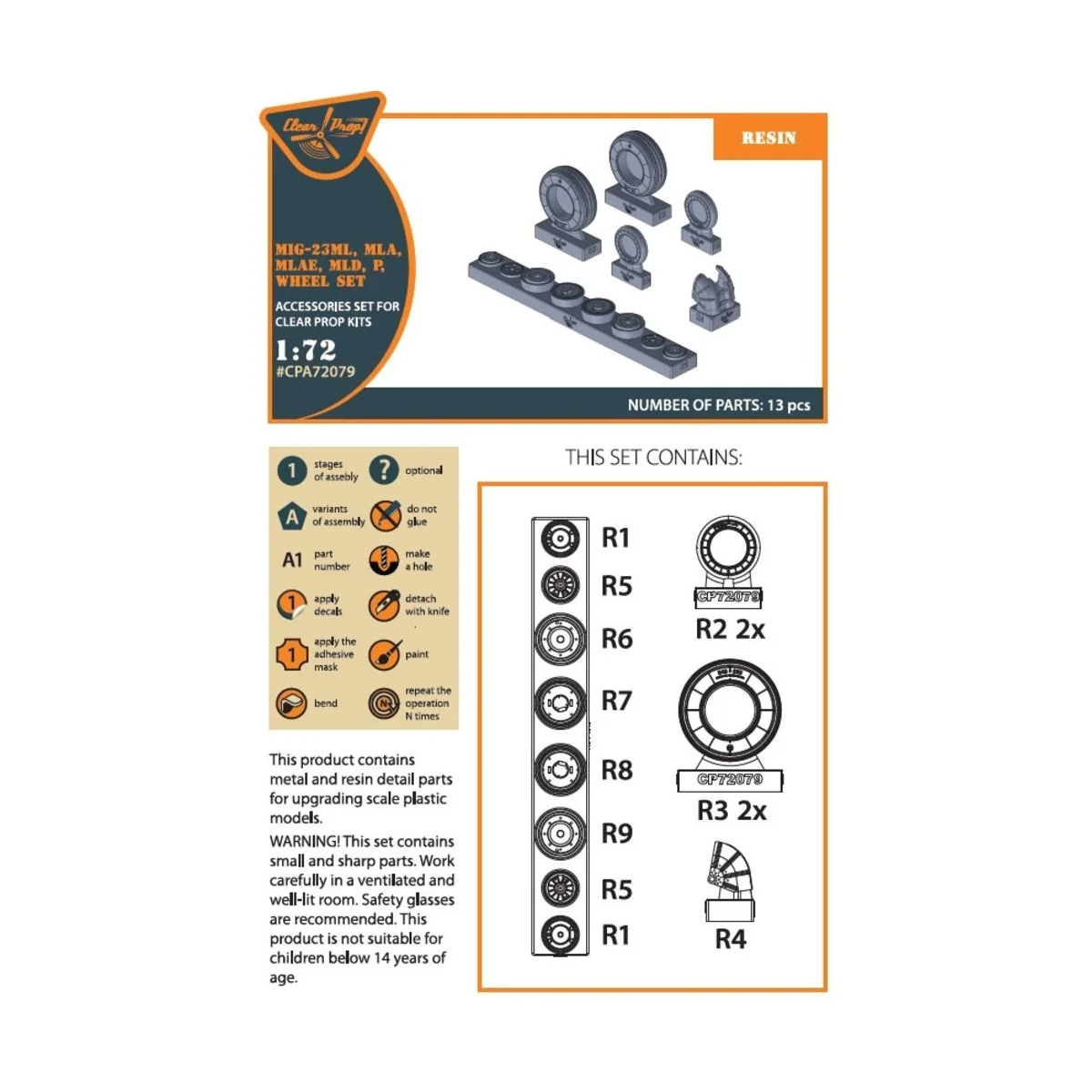 MiG-23ML, MLD, P, MLAE wheel set, 1/72 - Clear Prop Accessories CPA...