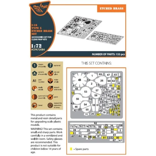 I-16 type 5 PE set for CP kits, 1/72 - Clear Prop Accessories CPA72084