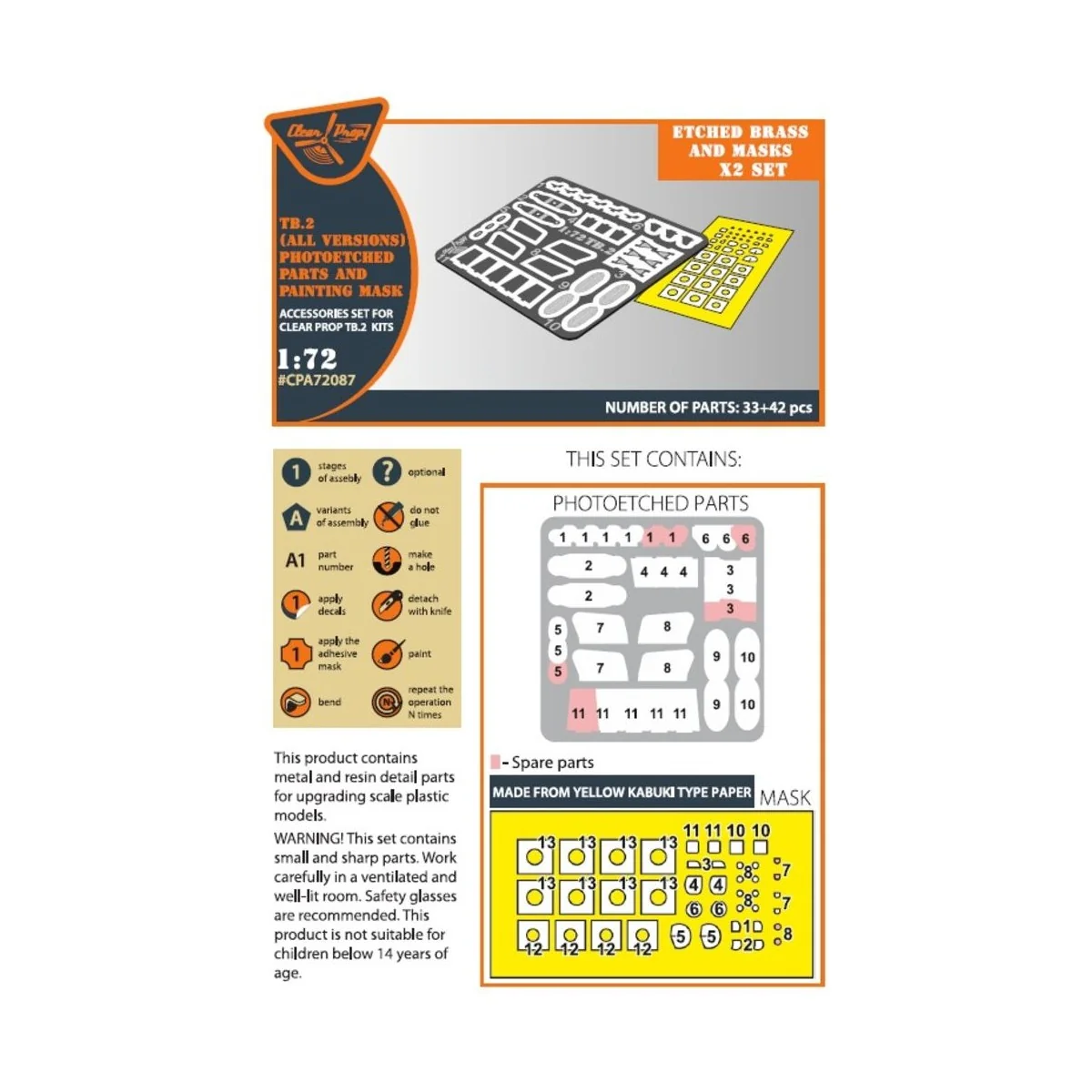 TB.2 PE parts and painting mask x2 set for CP kits, 1/72 - Clear Pr...