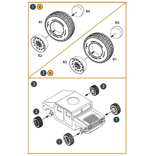 HMMWV Wheel set 37x12, 5 Tires for T-Model kits, 1/72 - Clear Prop ...