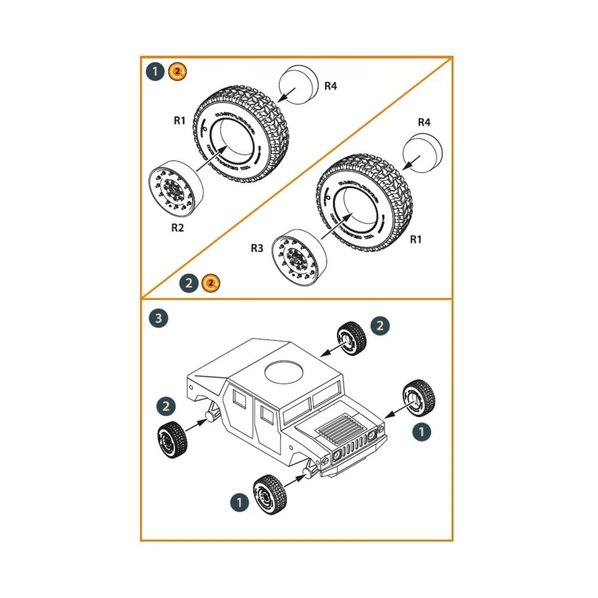 HMMWV Wheel set 37x12, 5 Tires for T-Model kits, 1/72 - Clear Prop ...