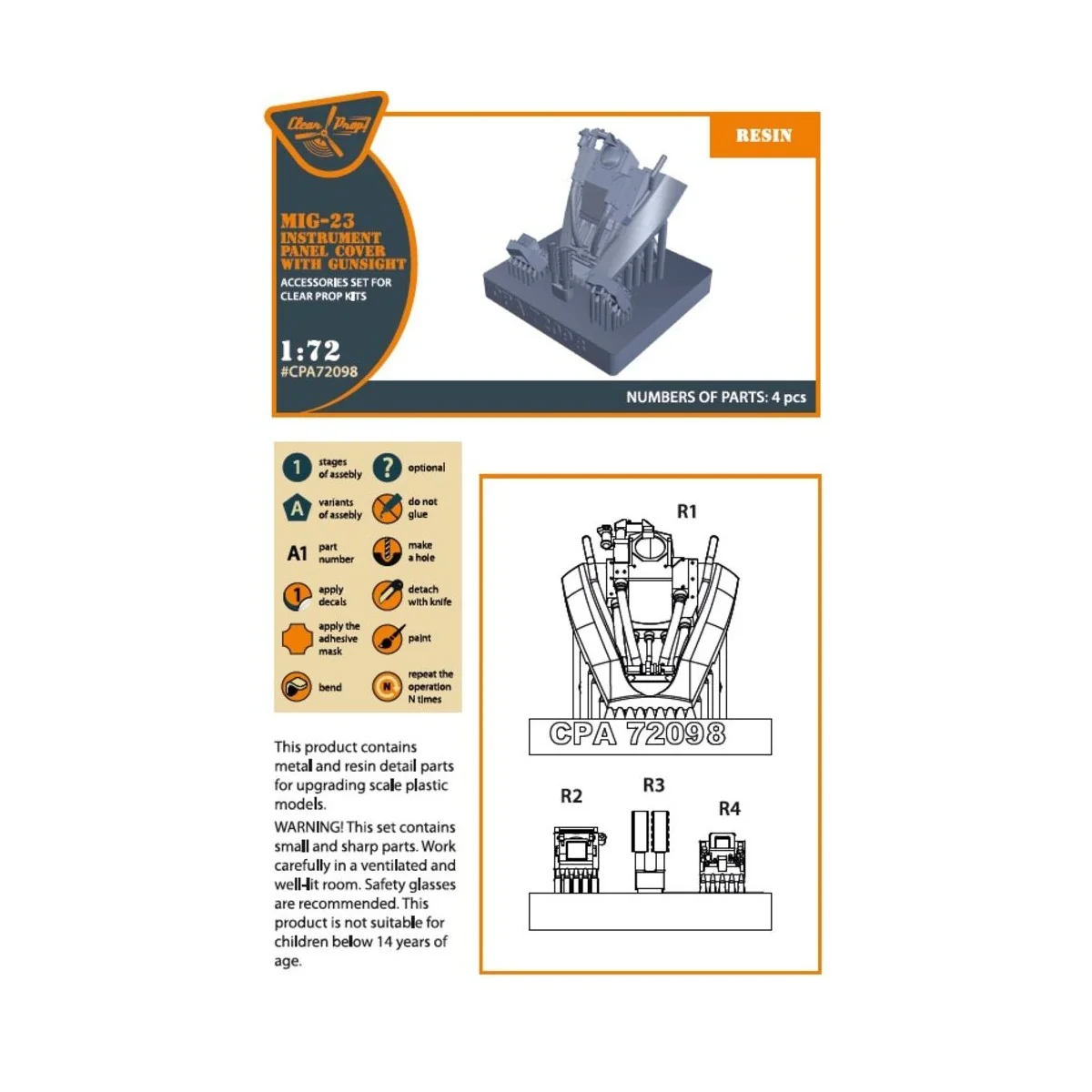 MiG-23 Instrument panel cover with gunsight for CP kits, 1/72 - Cle...