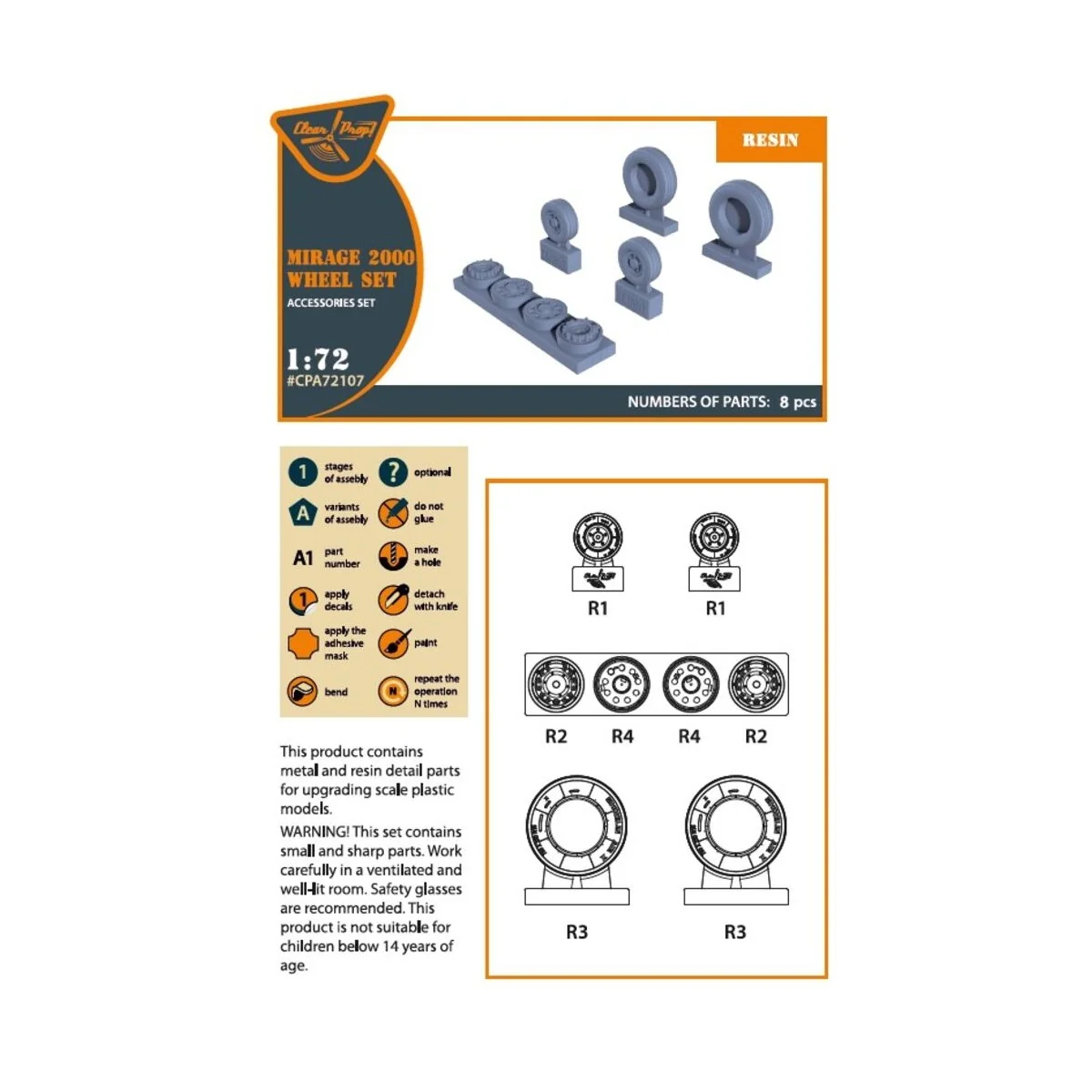 Mirage-2000 wheel set for Modelsvit, Dream Model kits, 1/72 - Clear...