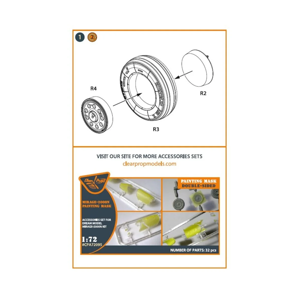 Mirage-2000 wheel set for Modelsvit, Dream Model kits, 1/72 - Clear...