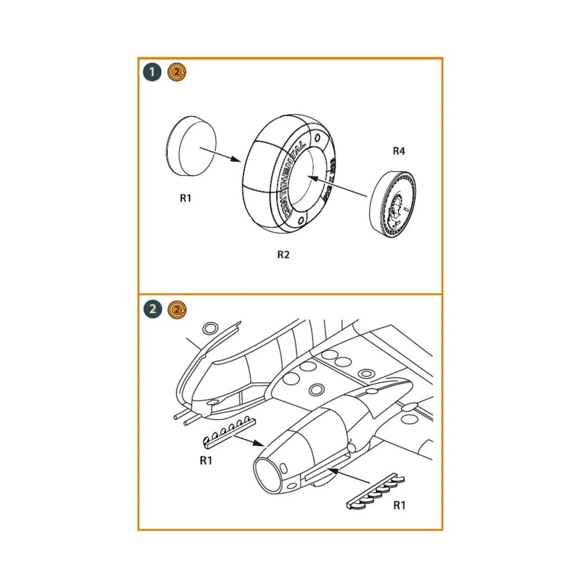 Me-410 B-1/U2/U4/R4 wheel set and exhausts for Airfix kit, 1/72 - C...