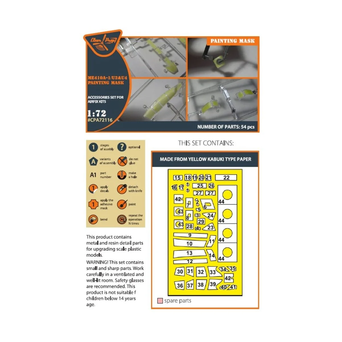 Me-410 B-1/U2/U4/R4 painting mask for Airfix kit, 1/72 - Clear Prop...