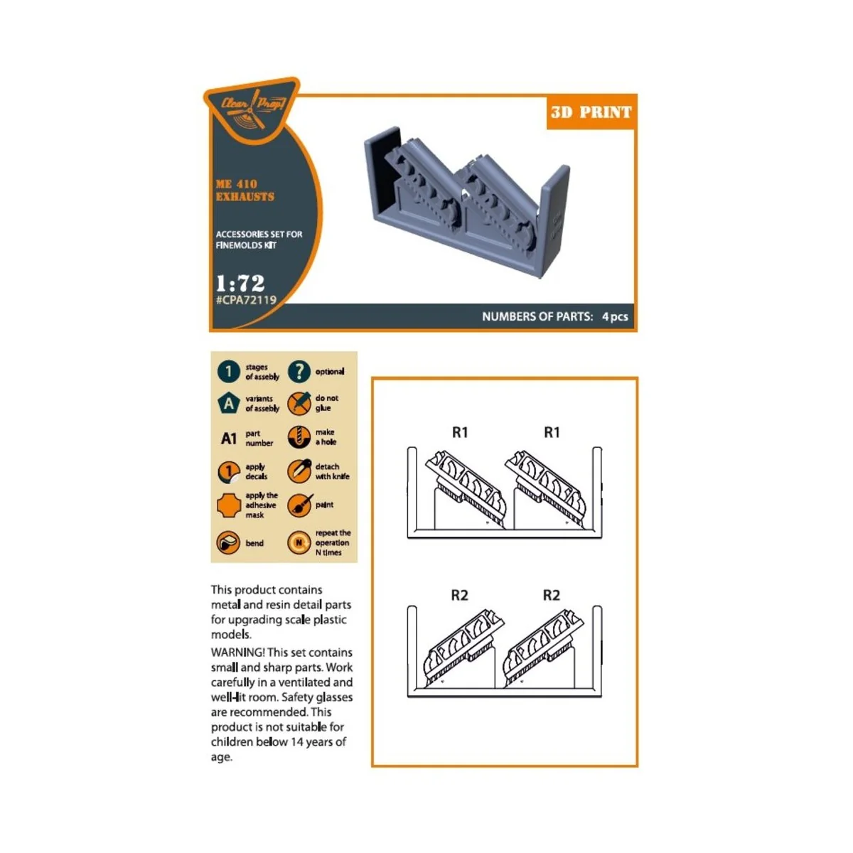 Me-410 B-1/U2/U4/R4 exhausts for Finemolds kits, 1/72 - Clear Prop ...