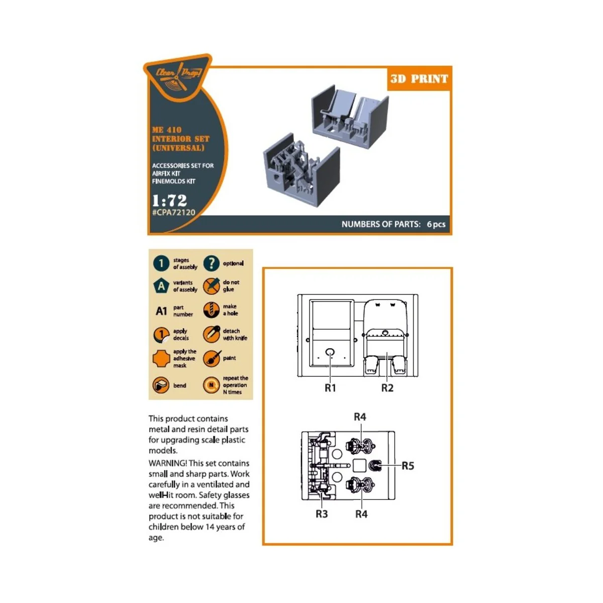 Me-410 B-1/U2/U4/R4 interior for Airfix, Finemolds kits, 1/72 - Cle...