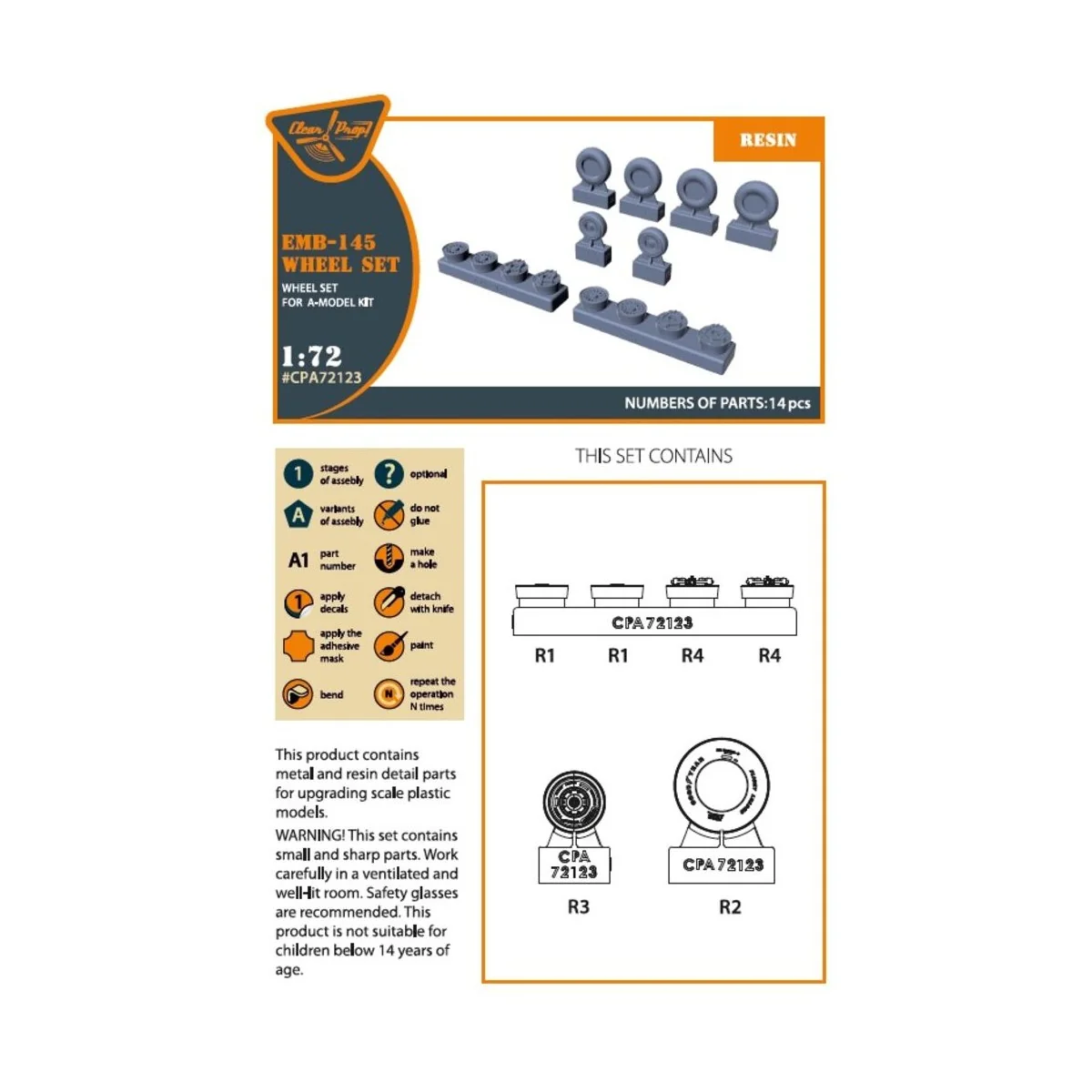 EMB-145 wheel set for A-model kits, 1/72 - Clear Prop Accessories C...