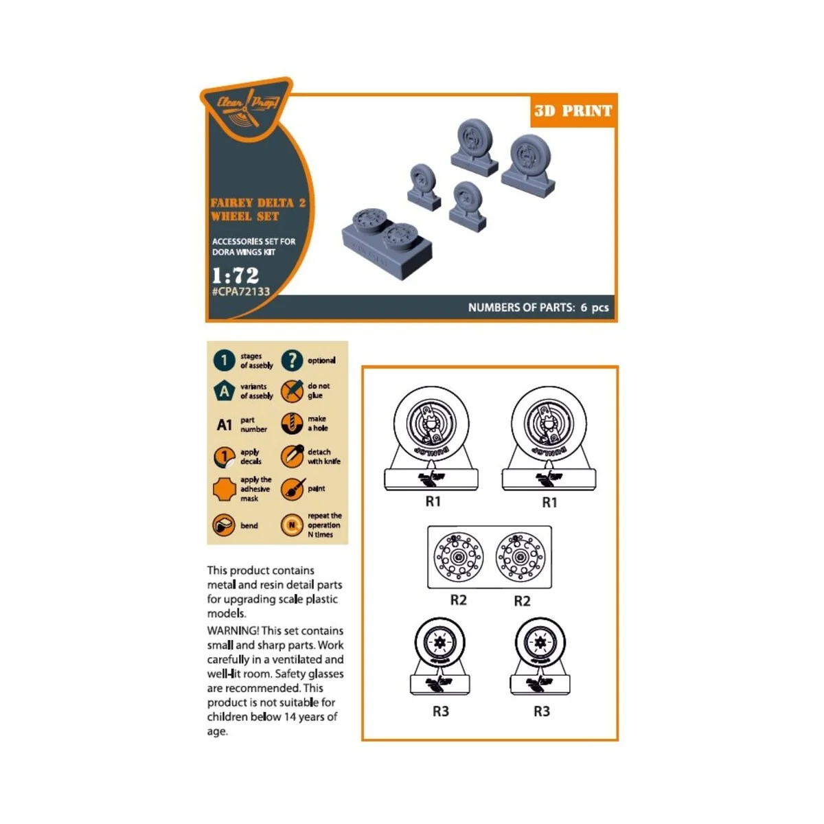 Fairey Delta 2 wheel set for Dora Wings kit, 1/72 - Clear Prop Acce...