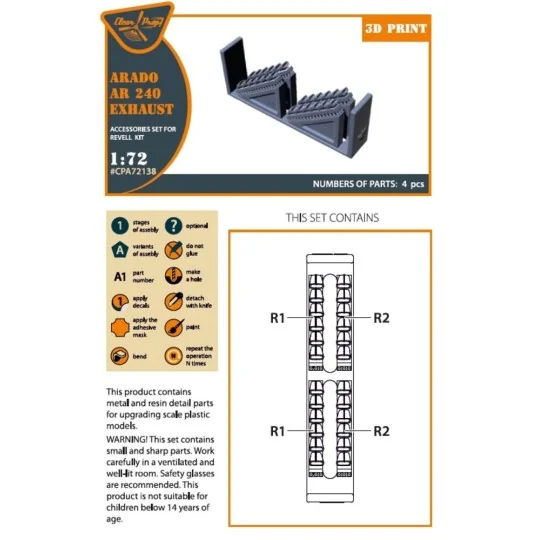 Arado Ar-240 exhausts for REVELL kit, 1/72 - Clear Prop Accessories...
