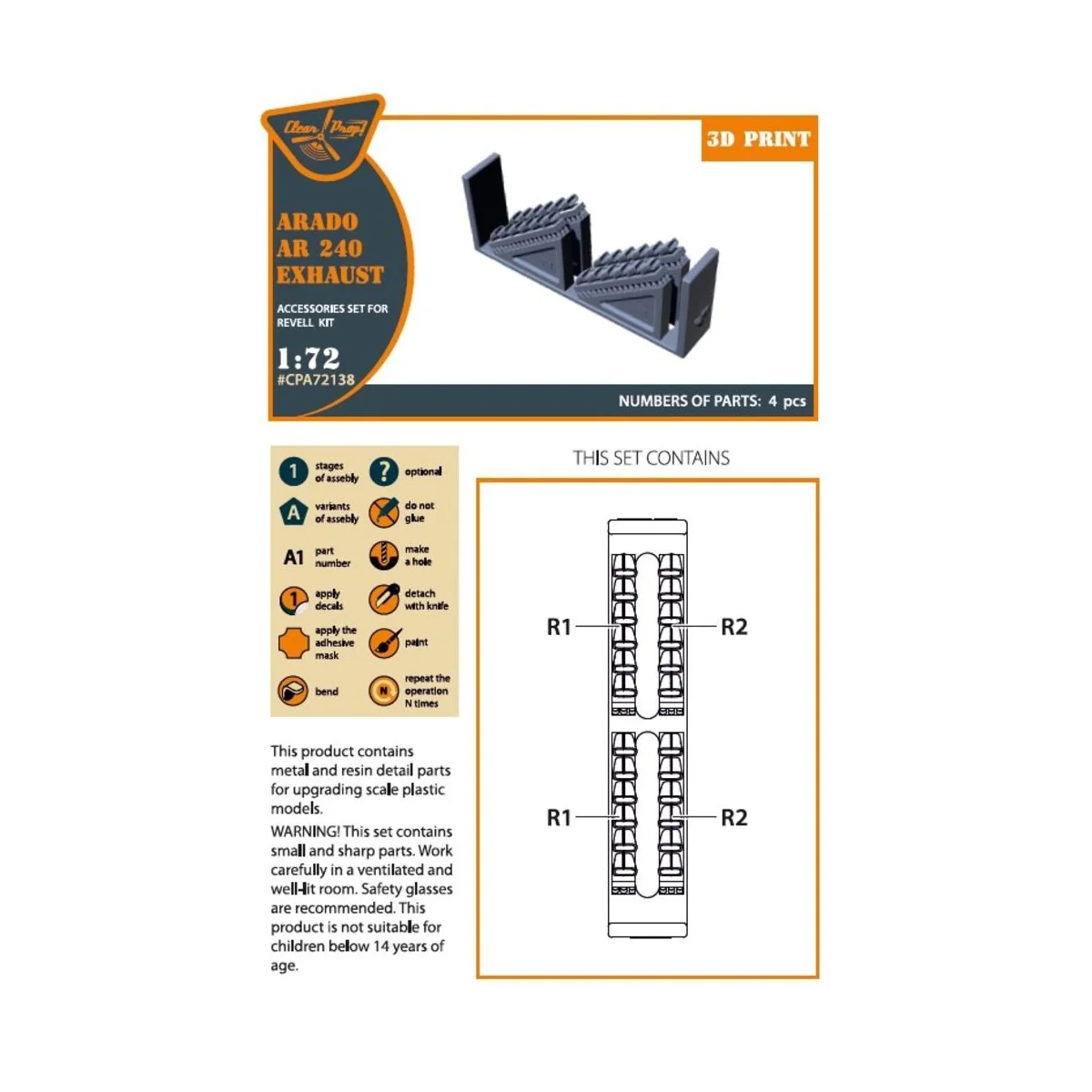 Arado Ar-240 exhausts for REVELL kit, 1/72 - Clear Prop Accessories...