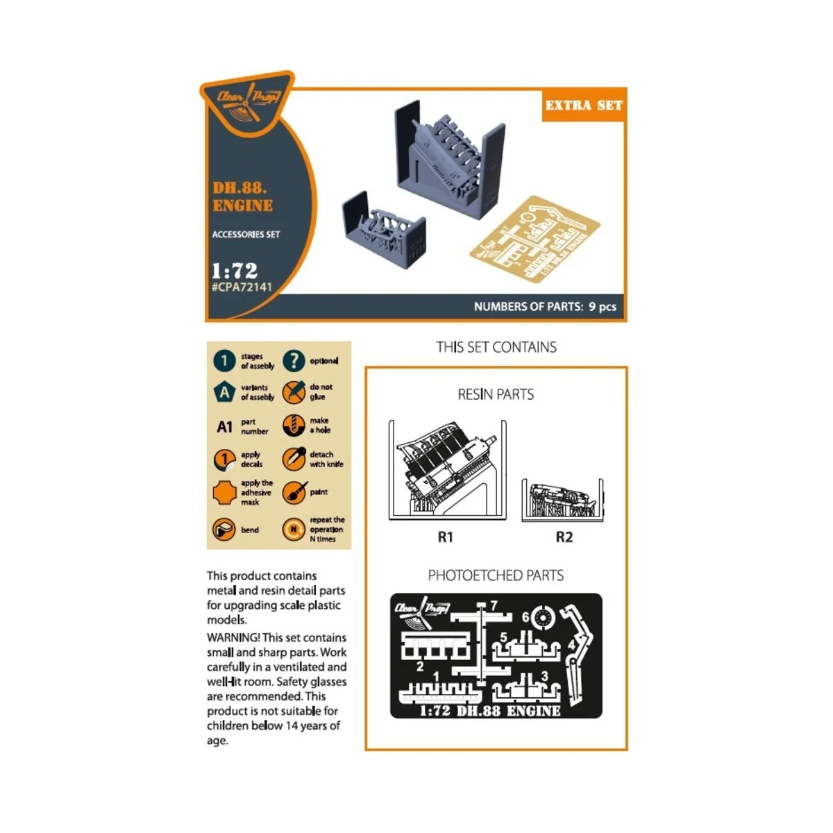 DH.88 Comet engine set 3D print, 1/72 - Clear Prop Accessories CPA7...
