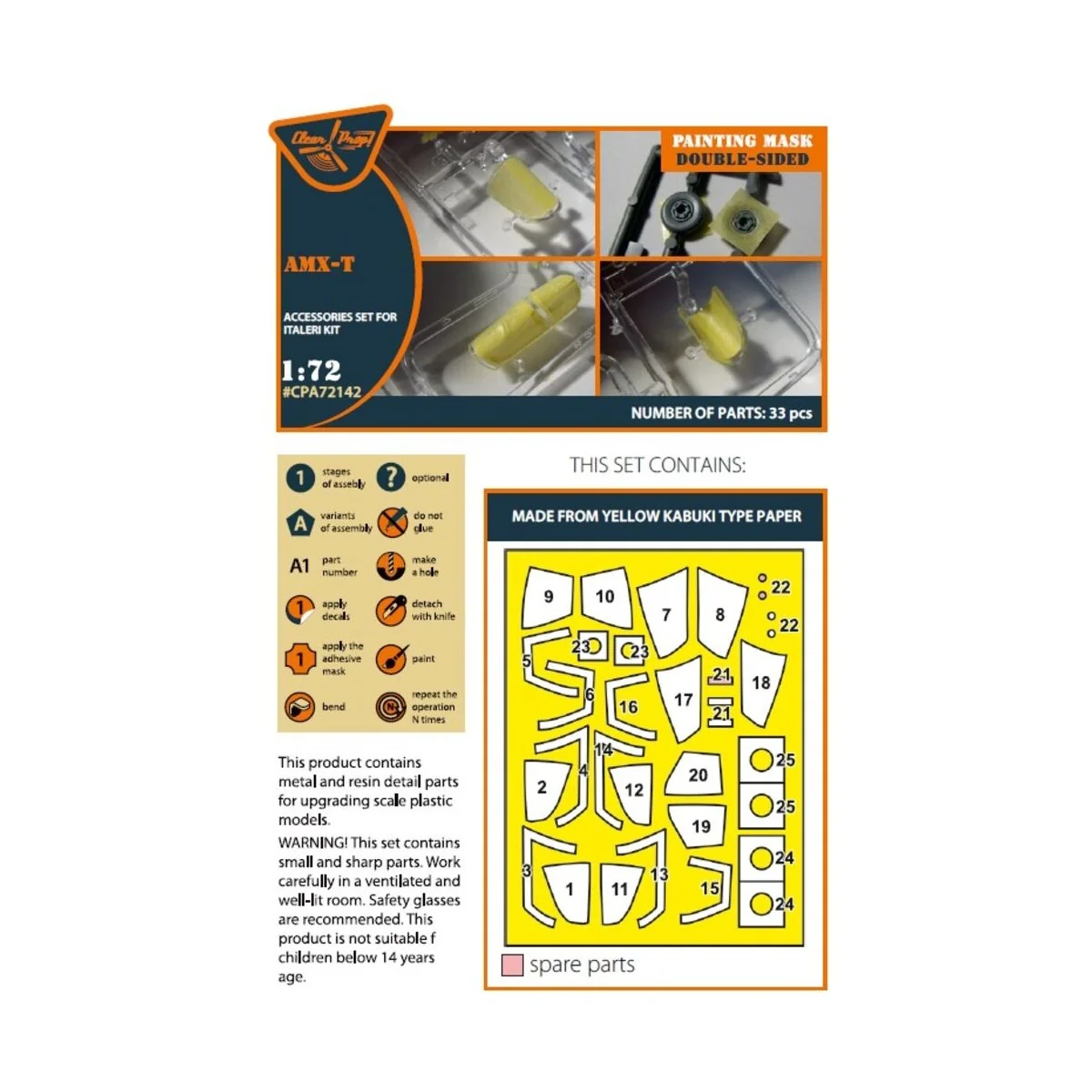 AMX-T double-sided painting mask for Italeri kits, 1/72 - Clear Pro...