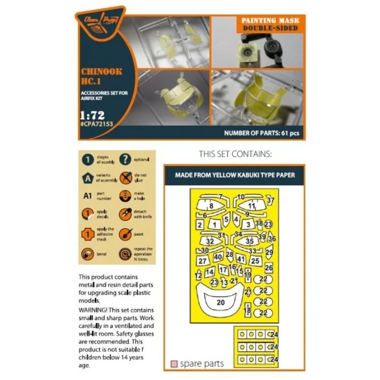 Chinook HC.1 double-sided painting mask for Airfix kit, 1/72 - Clea...