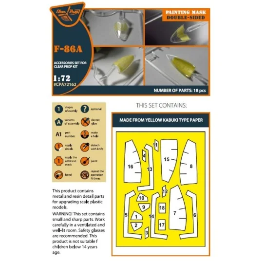 F-86A double-sided painting mask for CP kits, 1/72 - Clear Prop Acc...