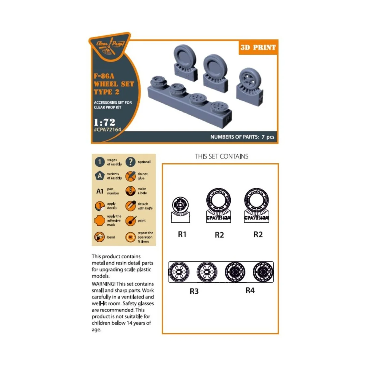 F-86A wheel set type 2 for CP kits, 1/72 - Clear Prop Accessories C...