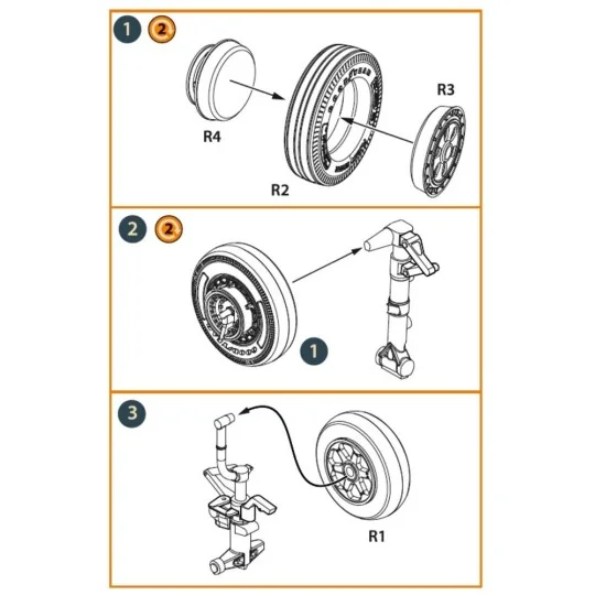 F-86A wheel set type 2 for CP kits, 1/72 - Clear Prop Accessories C...