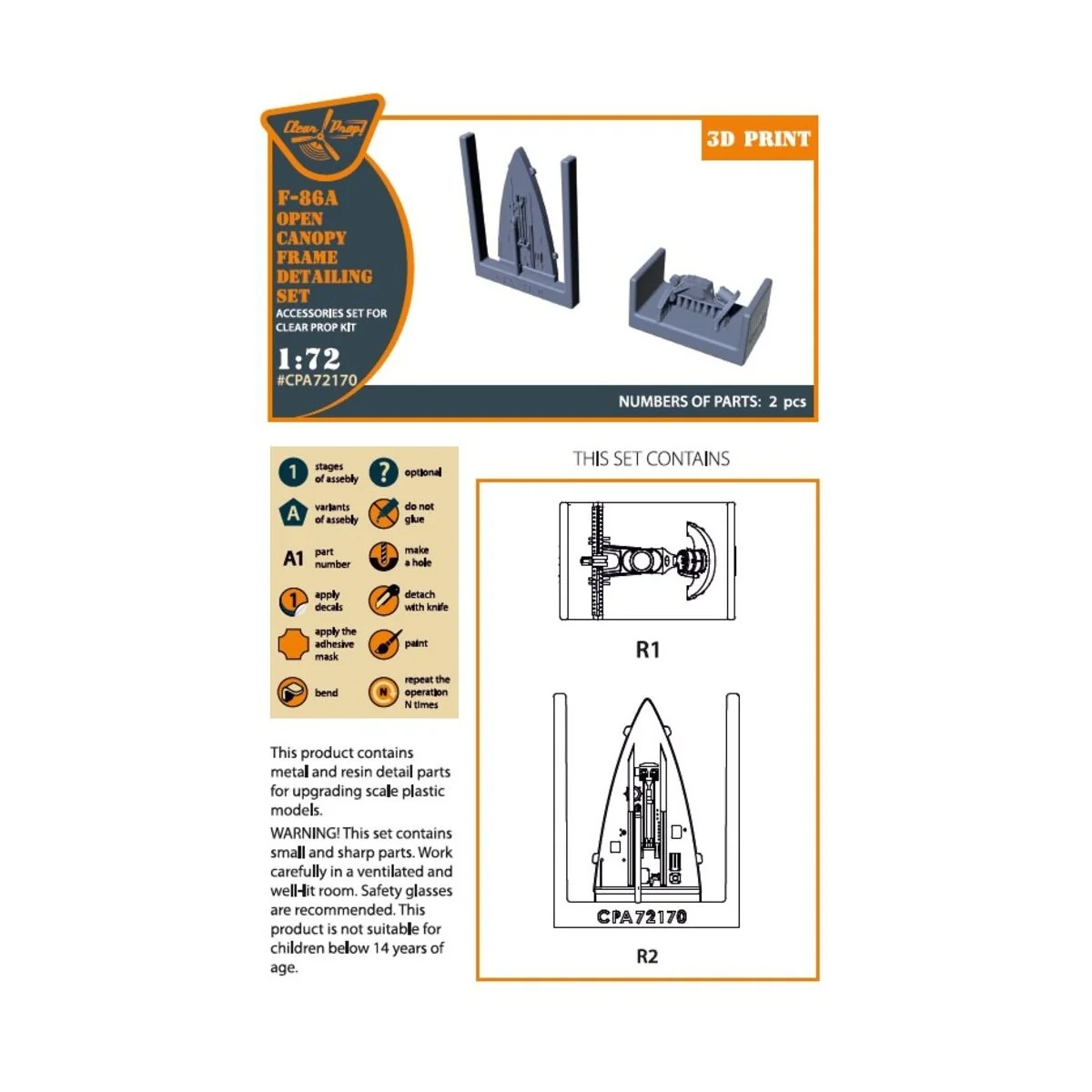 F-86A Open canopy frame detailing set for CP kits, 1/72 - Clear Pro...