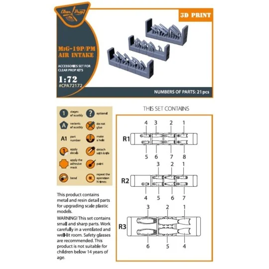MiG-19P/PM Air intake for CP kits, 1/72 - Clear Prop Accessories CP...