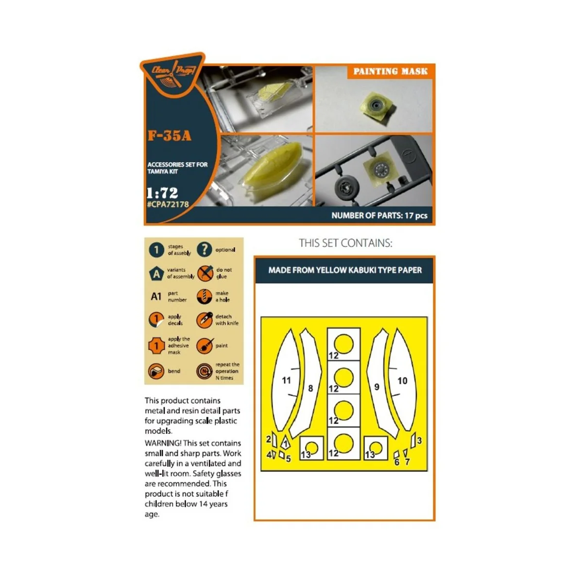F-35A painting mask for Tamiya kit, 1/72 - Clear Prop Accessories C...