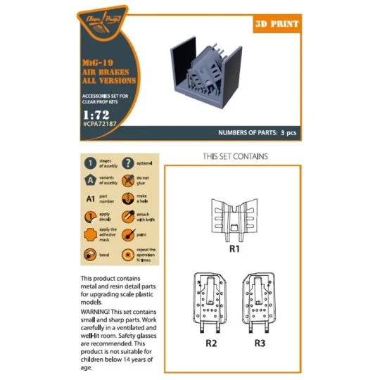 MiG-19 air brakes for CP kits, 1/72 - Clear Prop Accessories CPA72187